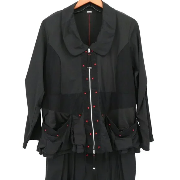 ADC Lagenlook Art to Wear Mixed Media 2 Pc Lantern Dress Jacket Set Black 12 14 - Picture 2 of 10